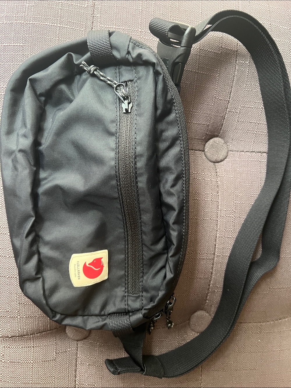 Fjallraven Black Sling Belt Bag with Red Fox Logo